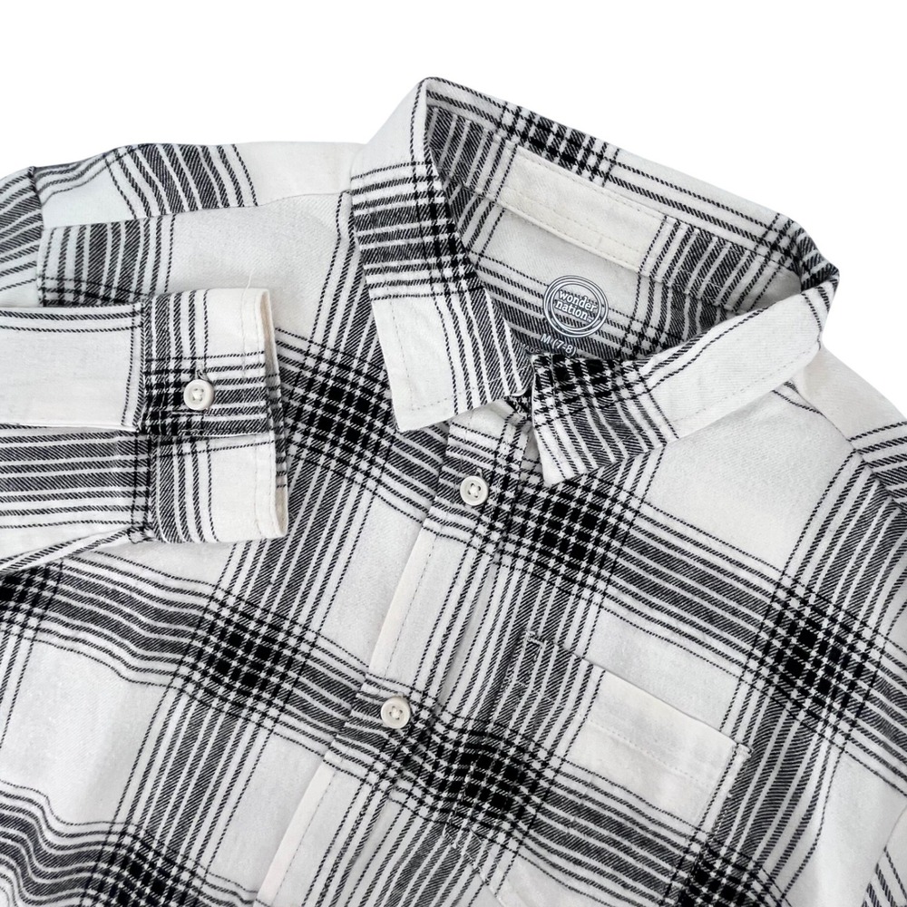 Flannel‎ Shirt Kids Medium 7-8 Black White Plaid Button Down Wonder Nation